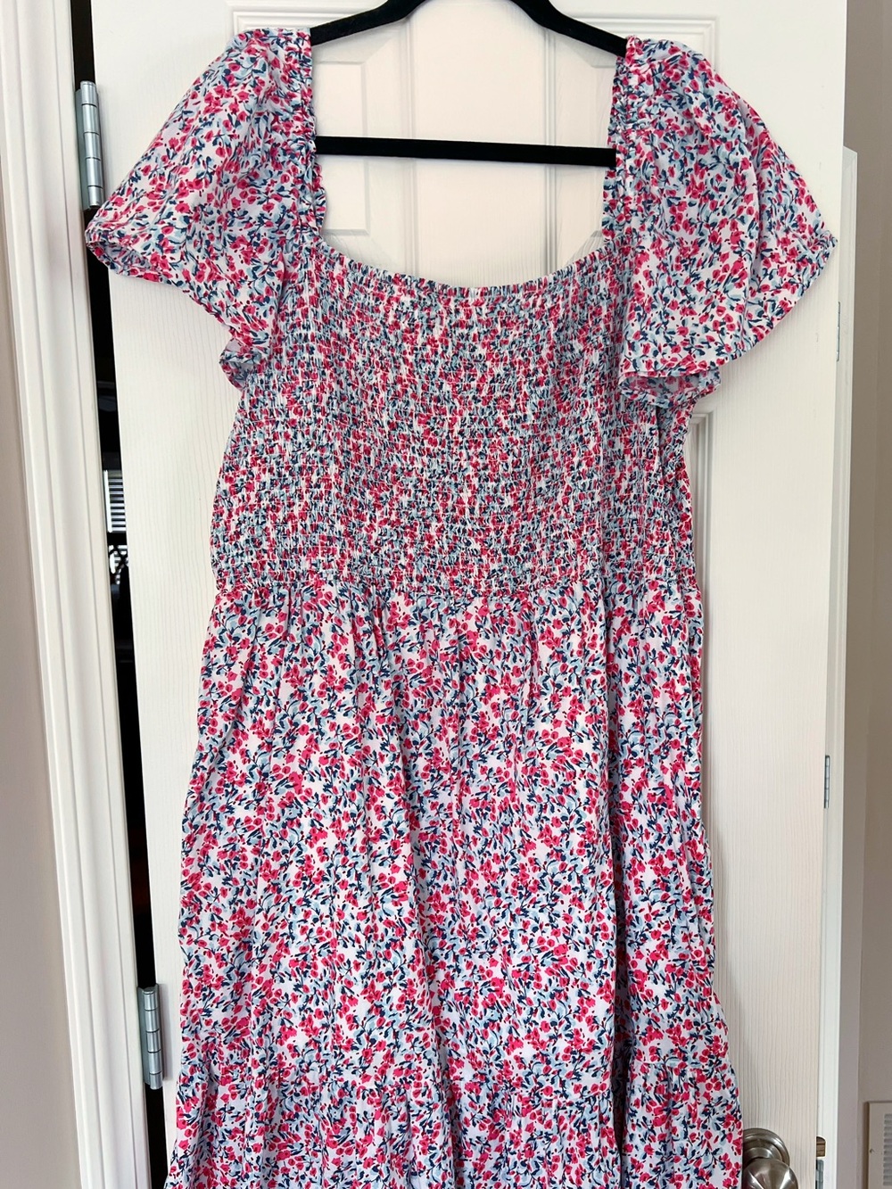 GAP Pink and Blue Floral Smocked Tiered Midi Dress